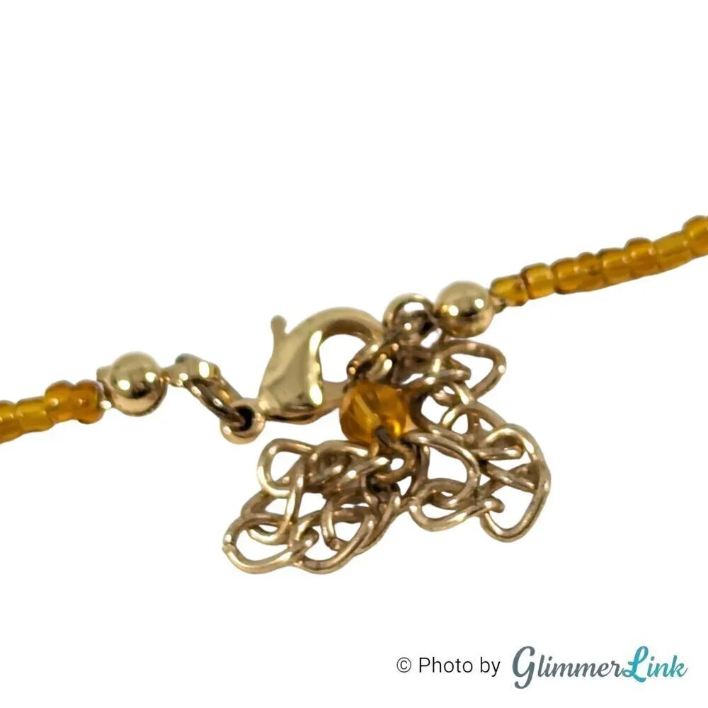 Bohemian Amber Colored Glass Y Style Beaded Necklace